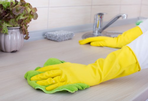 Staff member following safe carpet cleaning procedures