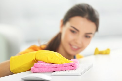 Technician pre-treating stains during steam carpet cleaning in The Hyde